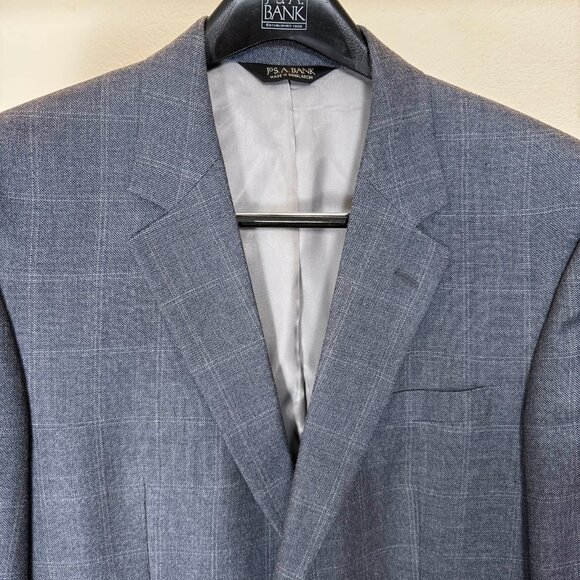 Jos. A. Bank Men’s Blazer - Blue Gray Windowpane - Silk Wool Blend - Size 42R - Picture 1 of 4